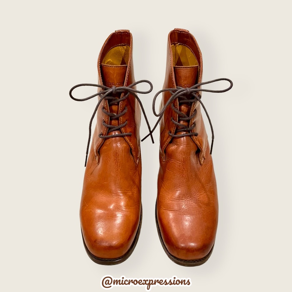 Frye Kendall Chukka Real Cognac Brown Leather Short Lace Up Heeled Ankle Boots - Picture 5 of 12